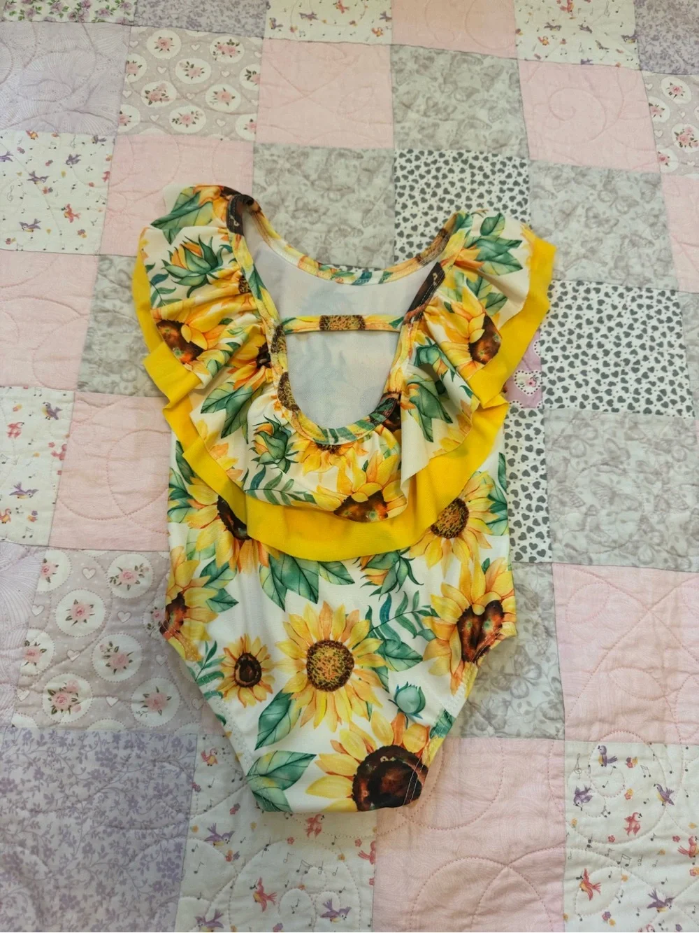 Sunflower Ruffle One-Piece Swimsuit - Yellow Sunflower Print